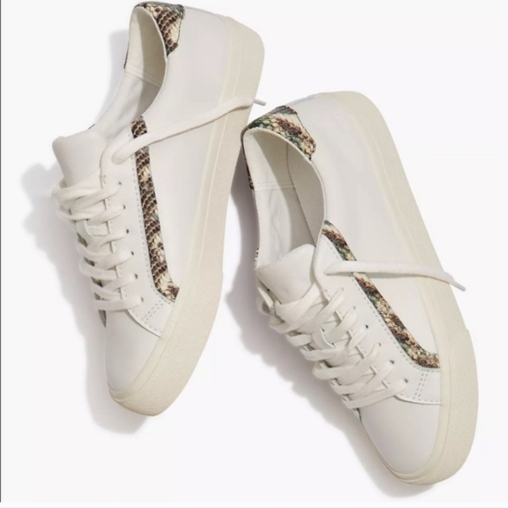 Madewell Snakeskin Print White Leather Low Rise Sneakers Size 7 Casual Indie